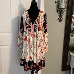 Patrons of Peace Red and Navy Floral Blouse
